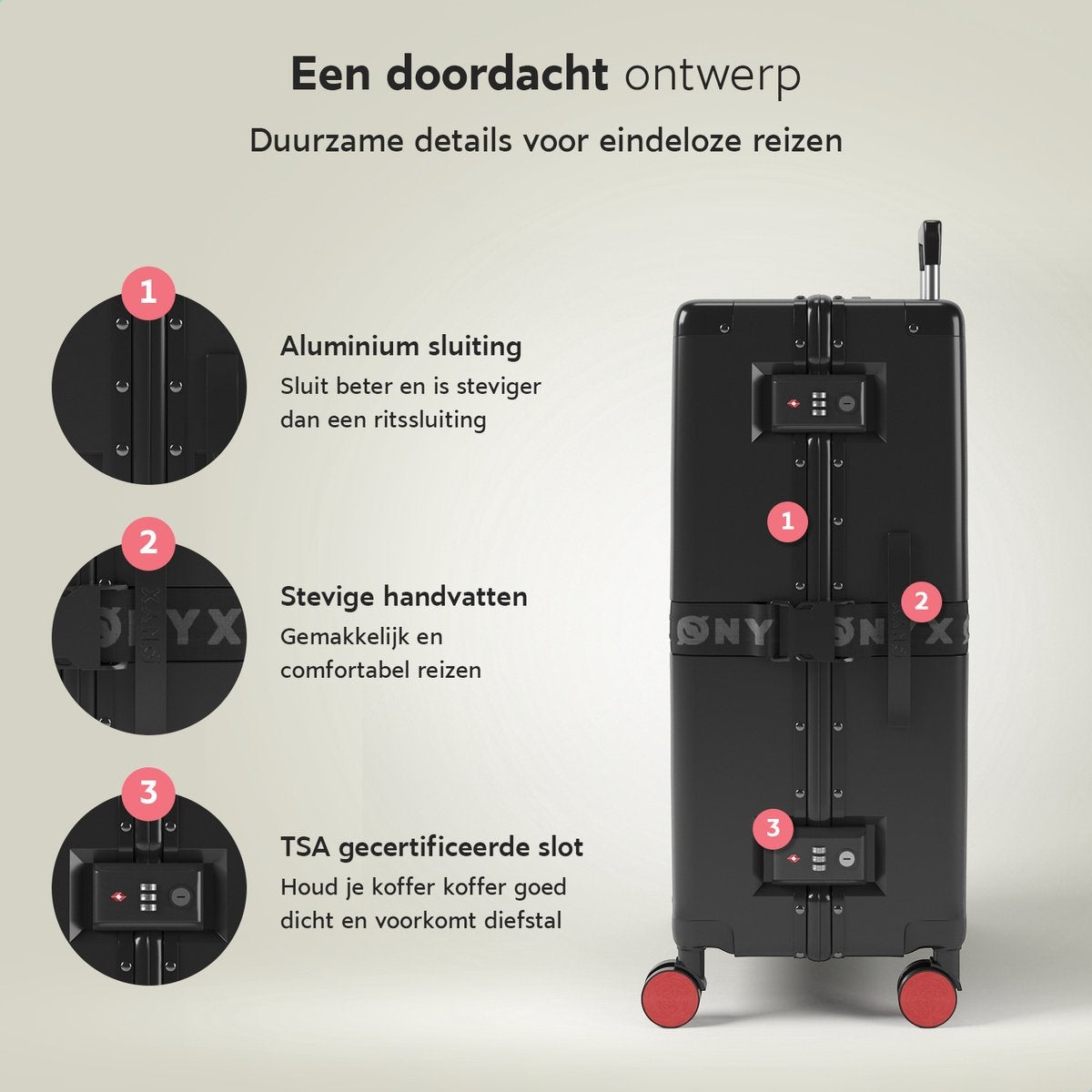ONYX® - Check-in-Koffer 100L - TSA-Schloss - Leichter Trolley - Aluminiumverschluss - Schwarz