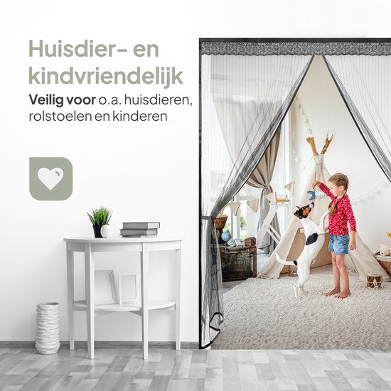 O'DADDY Türvorhang Deluxe FIBER - Magnetischer Fliegenvorhang - Für Neubauten und Standardtüren - Einfache Installation - Schwarzes Horn - 184x230 cm