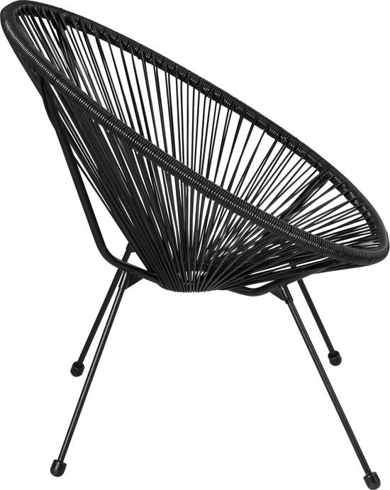 tectake - Gartenmöbel Bistro Set - 2 Stühle und 1 Tisch - Retro Egg Chairs im Acapulco-Stil - Wetterfest für drinnen und draußen - Gartenset für Terrasse oder Balkon - Schwarz