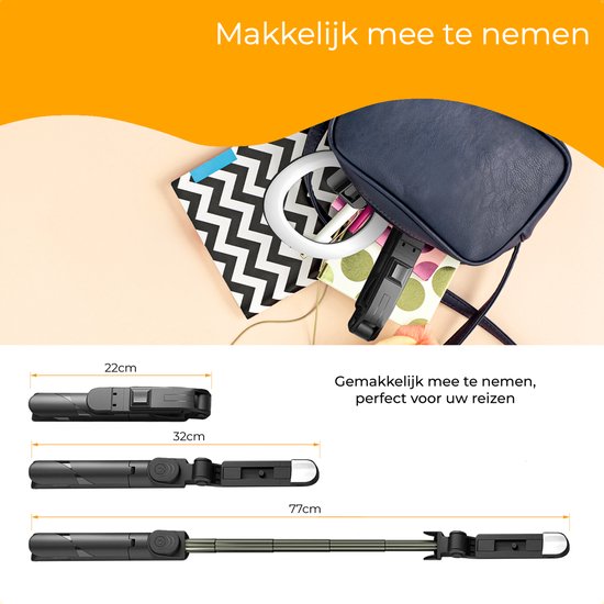 Selfie Stick 3 in 1 - Selfie Ringlicht mit Stativ Smartphone - Selfie Stick Stativ - Ringlicht mit Fernbedienung - 9 Lichtmodi - Ringlicht mit Stativ