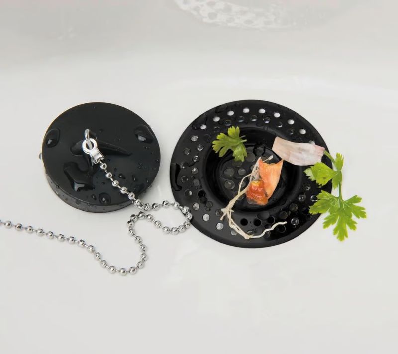 WENKO Edda Abflusssieb, 2er-Set – Ø 7 cm – Edelstahl – Schwarz