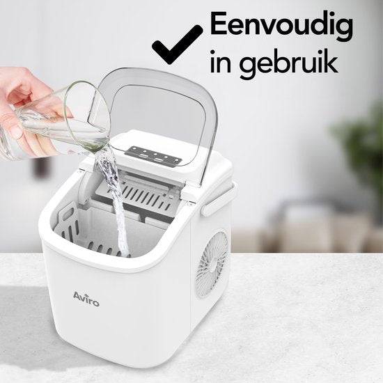 Aviro Eiswürfelmaschine – 1,3 l – Mit Eisschaufel – Selbstreinigungsfunktion – 12 kg / 24 Std. – 9 Würfel / 6 Min. – Weiß