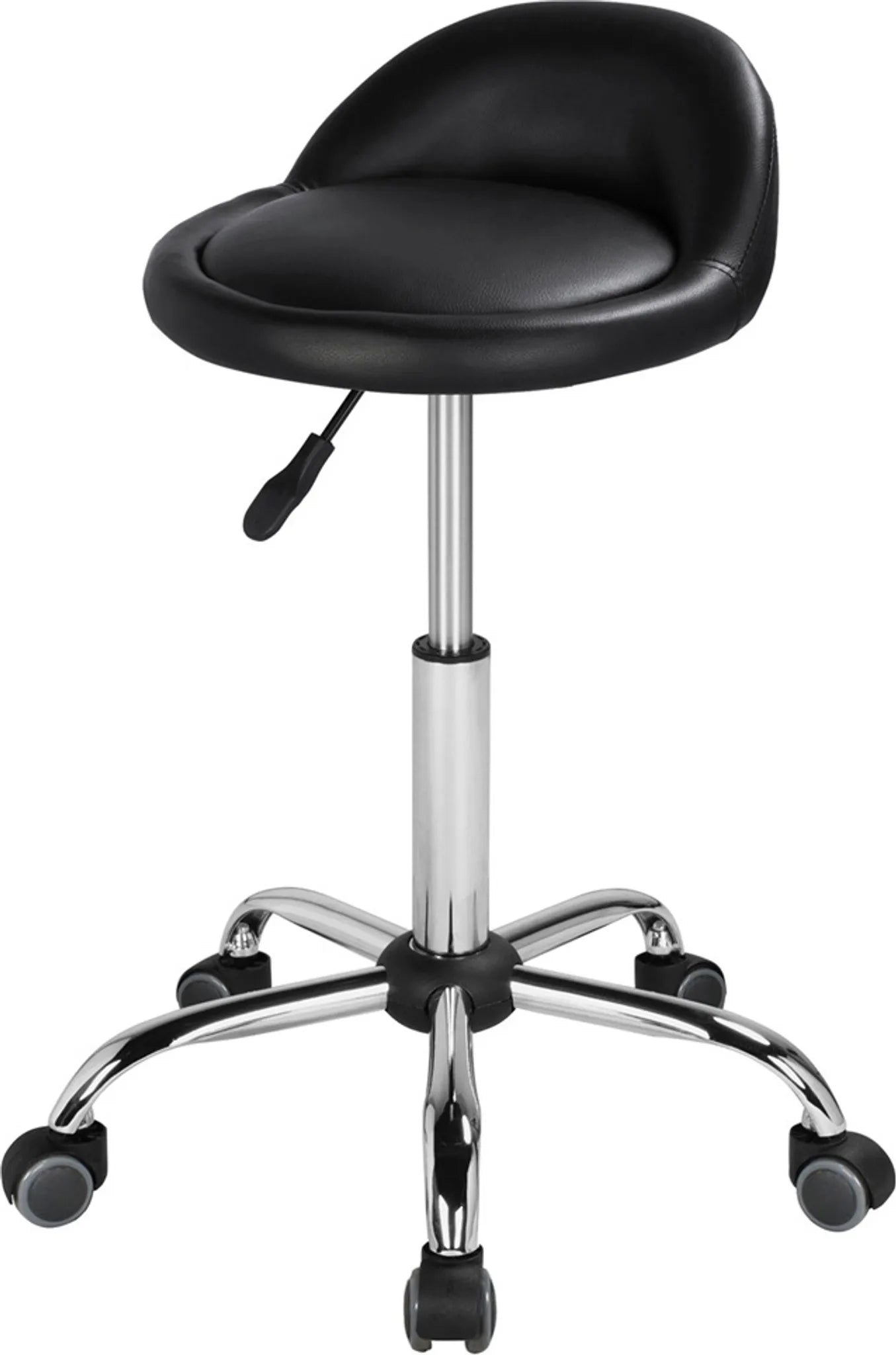 Yaheetech Barhocker auf Rädern mit Rückenlehne - Mit höhenverstellbarem Gaslift und 360° drehbarem Sitz und Chromgestell - Für Kücheninsel und Lounge - Schwarzes PU-Kunstleder und Metall - 52 x 52 x 55,5-70 cm
