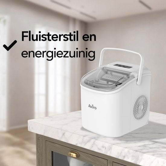 Aviro Eiswürfelmaschine – 1,3 l – Mit Eisschaufel – Selbstreinigungsfunktion – 12 kg / 24 Std. – 9 Würfel / 6 Min. – Weiß