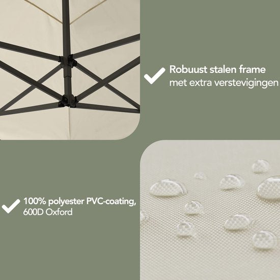 Brixy Partyzelt - faltbar - leicht aufbaubar - 3x3m - wasserdicht - Pavillon - inkl. Tragetasche - Creme