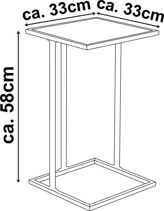 Arti Casa Beistelltisch - Metall und MDF - 58 x 33 x 33 CM - Nachttisch - Pflanzentisch - Laptop-Tisch - Industrie-Look - Schwarz