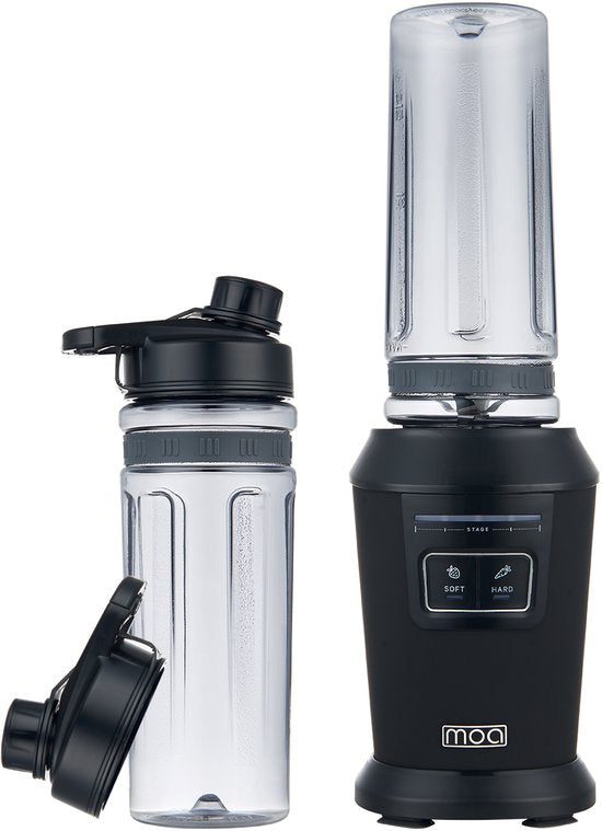 MOA Blender - Smoothie Maker mit 2 600ml Tritan Bechern - Mini Blender To Go - 800W - Edelstahl - Schwarz