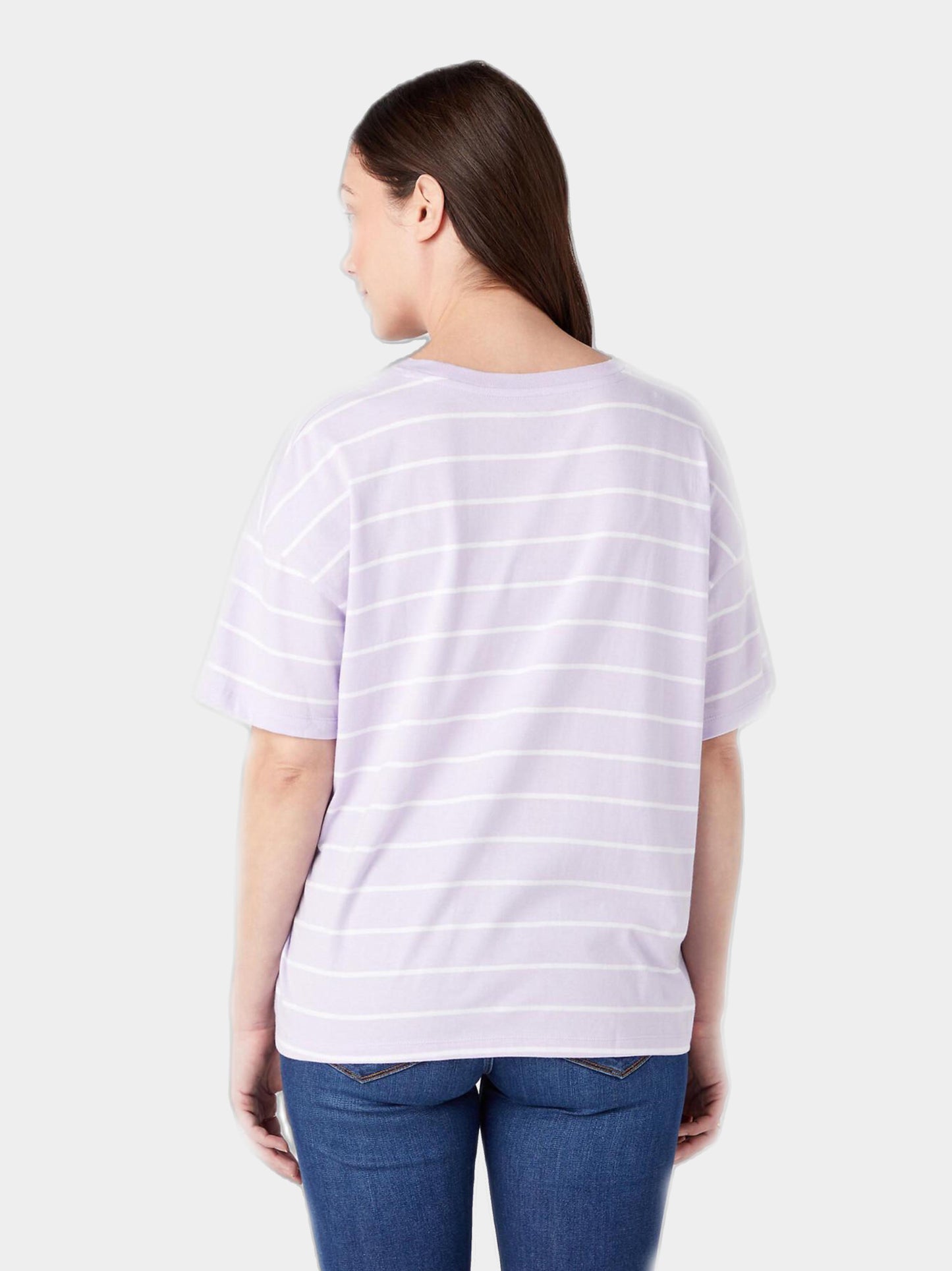 Wrangler Women's T-Shirt - Gestreift, Baumwolle, Größe L, Lavendel/Weiß - Oversized Fit, Länge 62 cm, Oberweite 55 cm