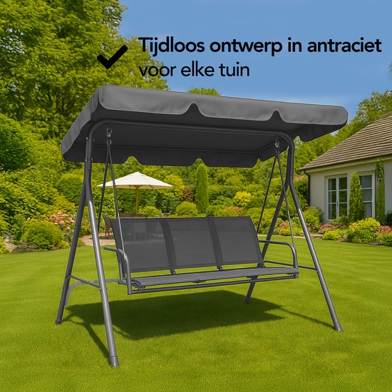 Brixy Swing Bank - 3-Sitzer - Verstellbares Sonnendach - UV-beständig - 170x118x153cm - Anthrazit