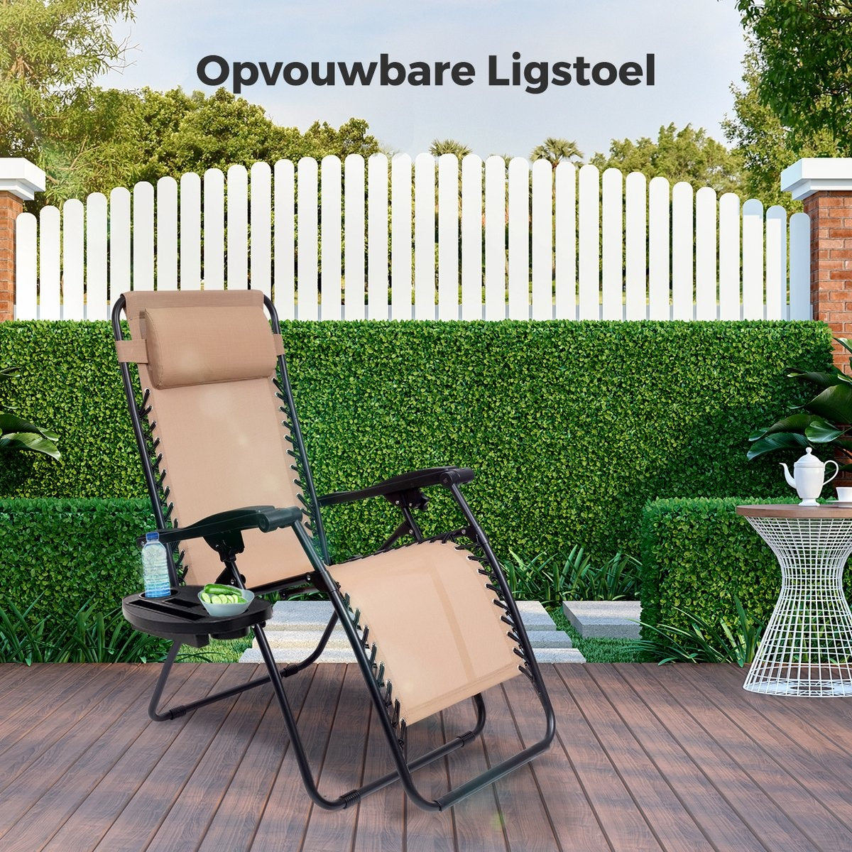 LifeGoods Faltbare Gartenstühle - 30Â°-90Â° Verstellbar - Metall - Beige