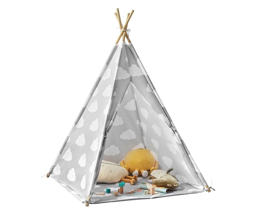 SoBuy Kinder-Tipi-Spielzelt mit Bodenmatte – Indianer-Spielzelt für Kinder – 118 x 118 x 160 cm