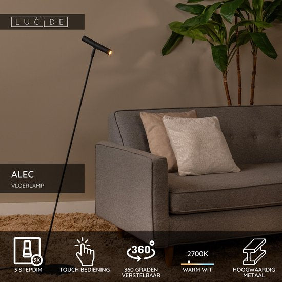 Lucide ALEC – Stehlampe – LED 3-Stufen-Dimmer – G9 – 1x3W 2700K – Inklusive austauschbarer Ringe – Schwarz