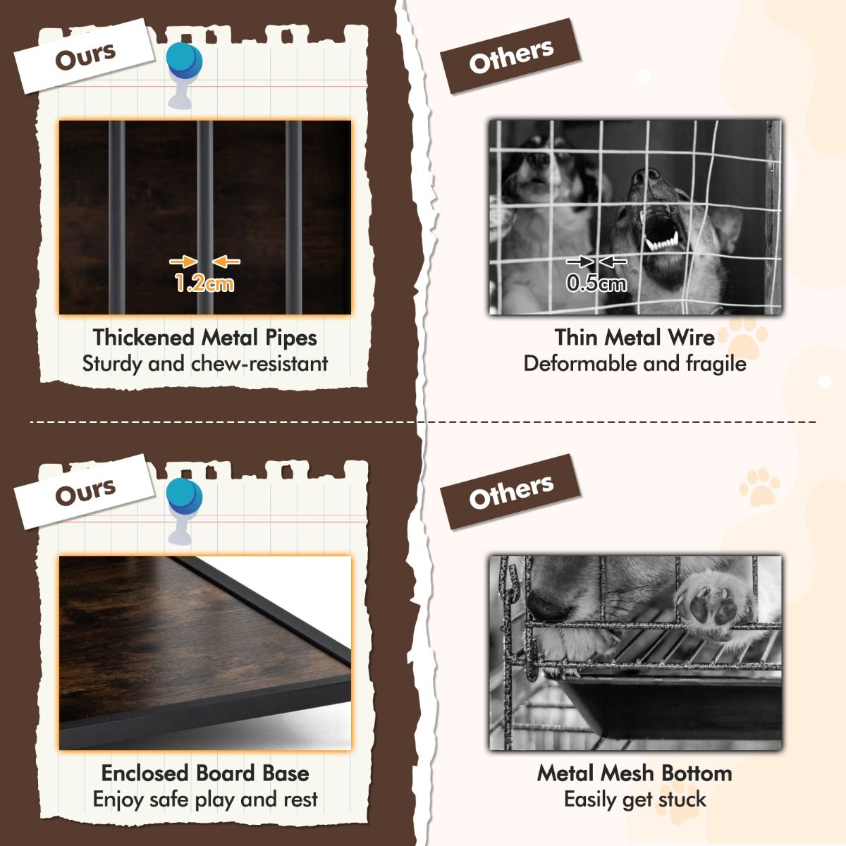 Coast Hundebox-Möbel – 3 Türen – Beistelltischfunktion – rustikales Braun und Schwarz – 80 x 60 x 64 cm
