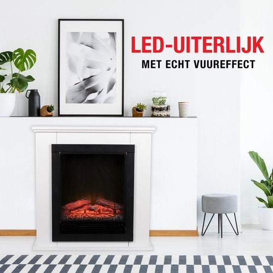 Classic Fire Elektrischer Atmosphärenkamin Lugano - Kamin mit Feuerstelle - LED Flammen - 1800W - Weiß