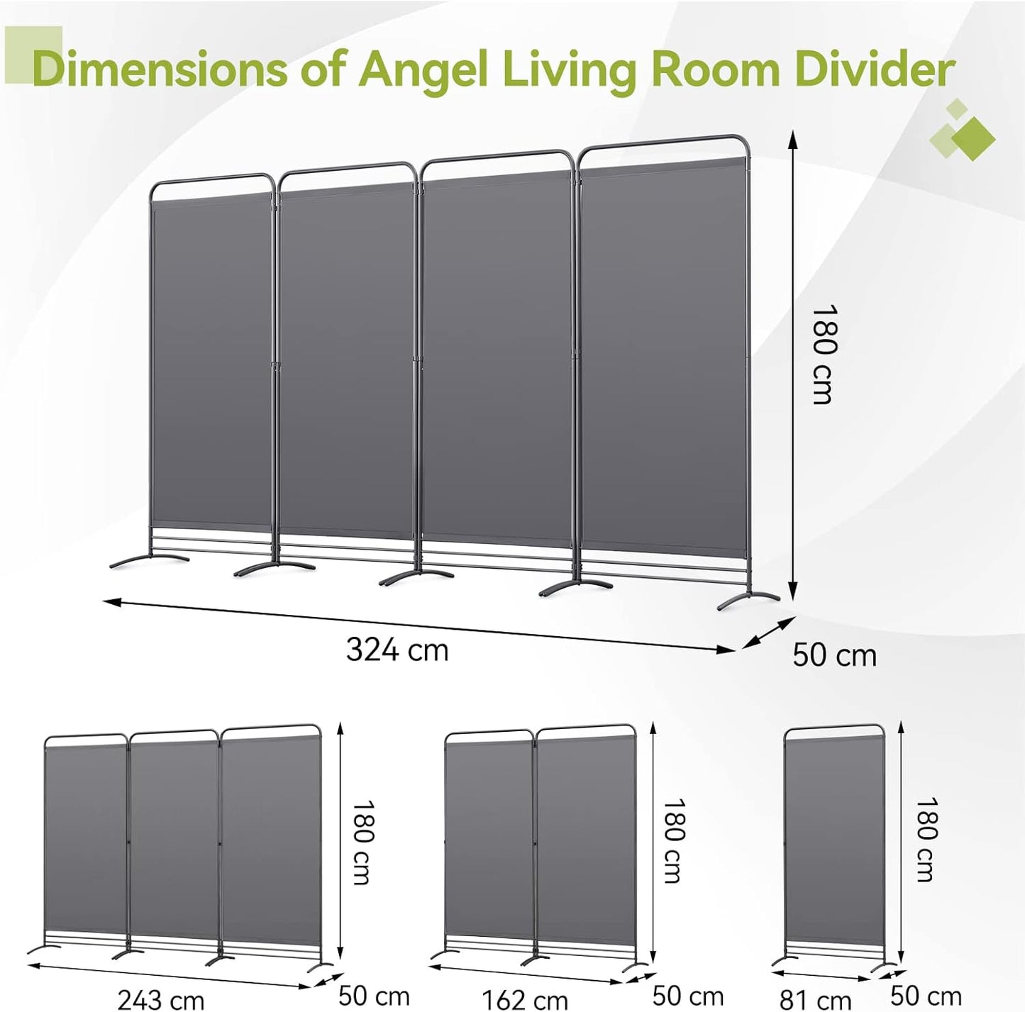 Angel Living Faltwand - 4 Paneele - 324 x 180 cm - Grau