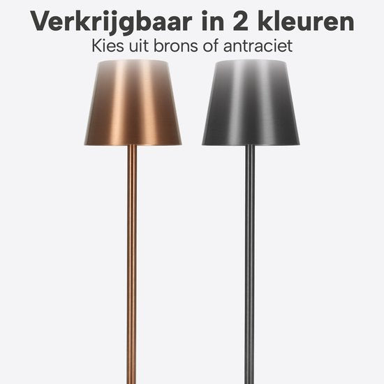 Kabellose Tischlampe – Kabellos und über USB-C aufladbar – 3 LED-Lichtfarben – Für drinnen und draußen – 2er-Set – Bronze – BREND BR-2247