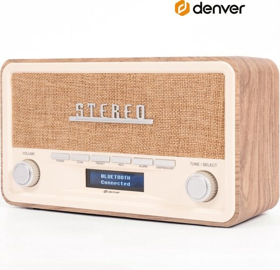 Denver DAB18LW DAB-Radio - Bluetooth - DAB+/ FM - Batterien & Netzanschluss - Braun