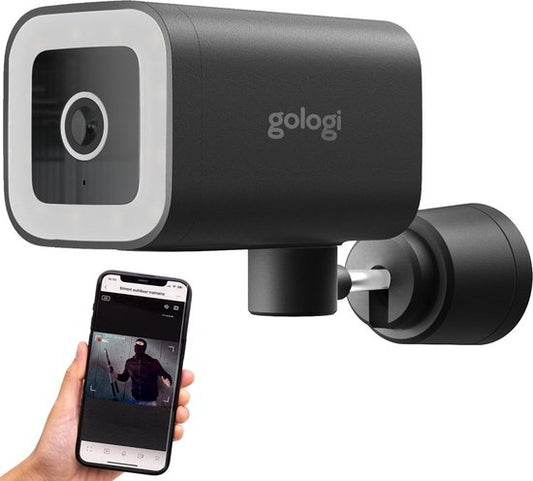 Gologi - Premium Überwachungskamera - Außen - mit Nachtsicht - 4MP - IP Kamera - Bewegungssensor - mit Kabel & Wifi - Schwarz