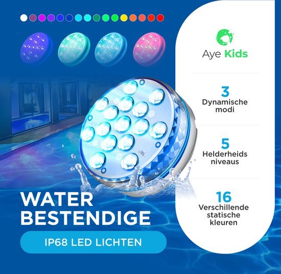 AyeKids Pool Lights - Unterwasserlampe - Jacuzzi - LED - Wasserdicht - Fernbedienung - 16 Farben
