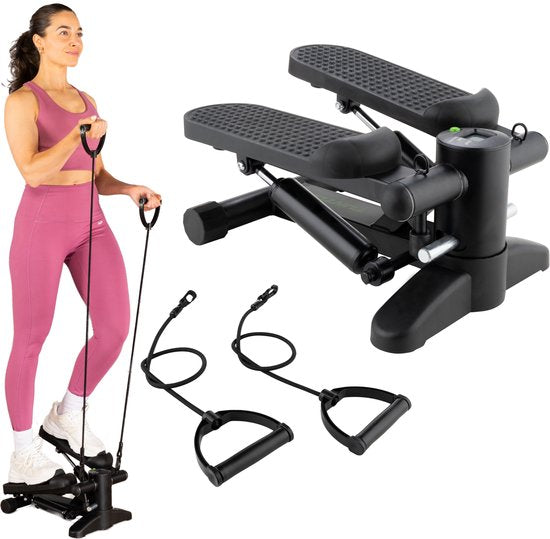 Tunturi Stepper – Stepper-Fitness – Treppensteiger – Aerobic-Step – Fitness – inkl. Display und Widerstandsbändern – Schwarz