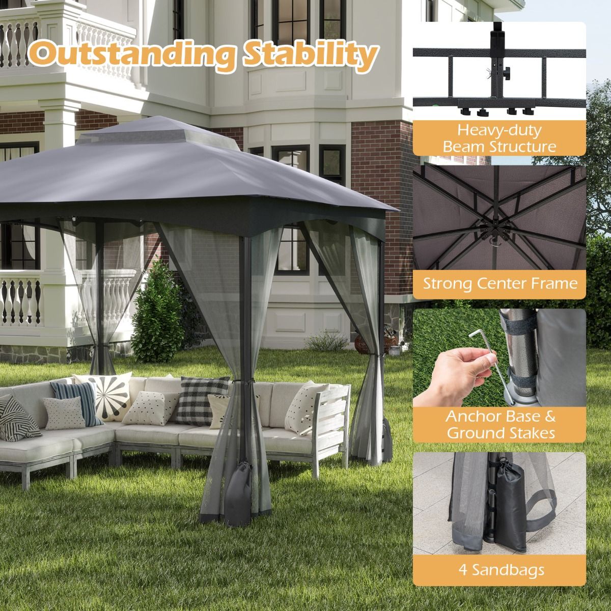 Coast Gartenpavillon – Doppeldach – Moskitonetz – 3 x 3 m – Khaki