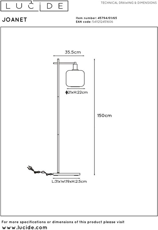 Lucide JOANET – Stehlampe – 1xE27 – Fumé