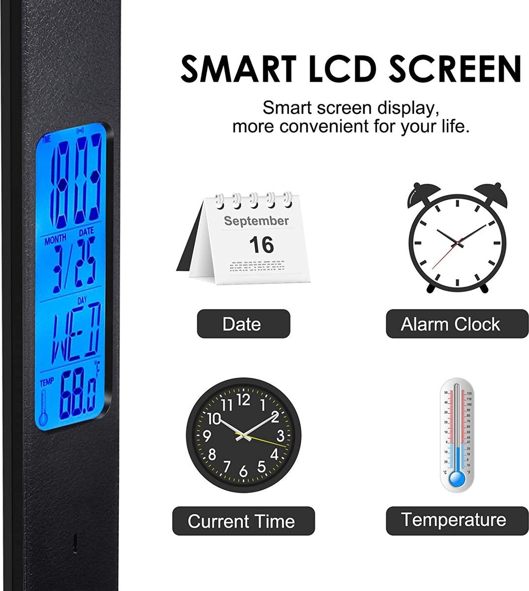 LED-Tischlampe - mit Kalender - USB-Ladeanschluss - klappbar - schwarz