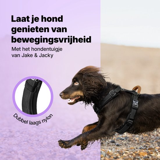 Jake und Jacky Hundegeschirr für große Hunde - Anti-Zug-Geschirr - Y-Geschirr Hund - Hundegeschirr - Schwarz - Größe XL