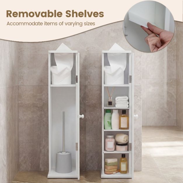 Coast Schmaler Toilettenschrank – 5 Staufächer – 17 x 16 x 69 cm – Weiß