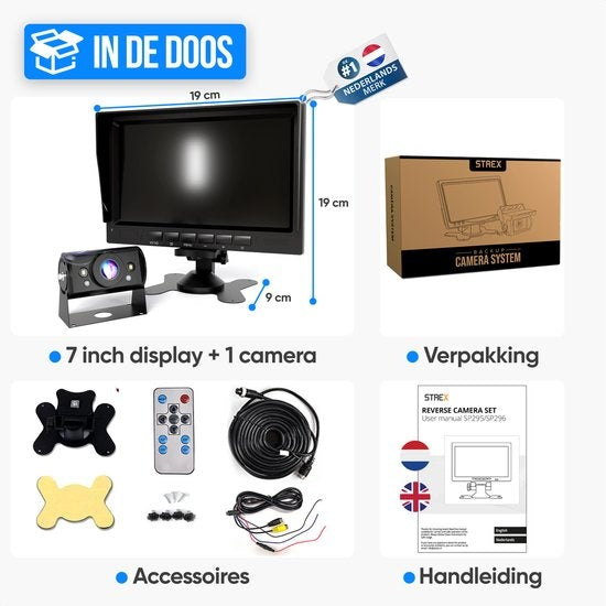 Strex Rückfahrkamera-Set kabelgebunden HD 1080P - 7" Bildschirm - 18LED Nachtsicht 15m - IP69 Wasserdicht - Rückfahrkamera