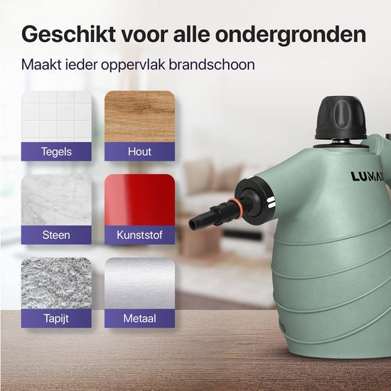 LUMAN 16-in-1 Dampfreiniger C1 - Handdampfreiniger - Handdampfer - Küche, Bad & Sofa reinigen - Fleckenreiniger - 1050 Watt - 450 ML - Grün