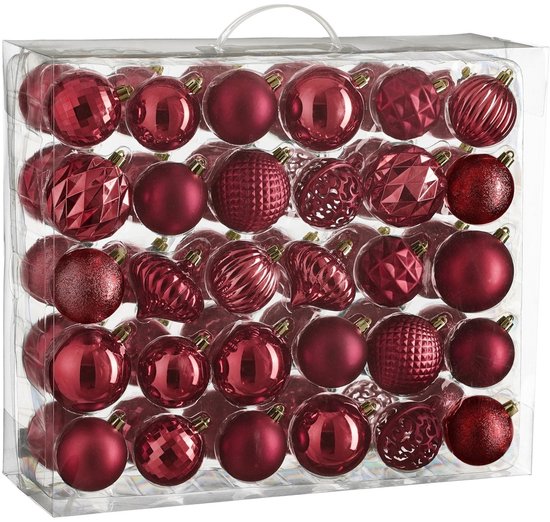 Mica Decorations Weihnachtskugeln-Set – 60 Stück – Ø 7 cm – bruchsicher – dunkelrot