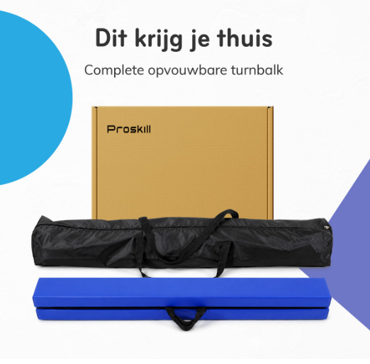 ProSkill Klappbarer Turnbalken – Blau – 210 x 10 x 10 cm – Schwebebalken, Kunstleder