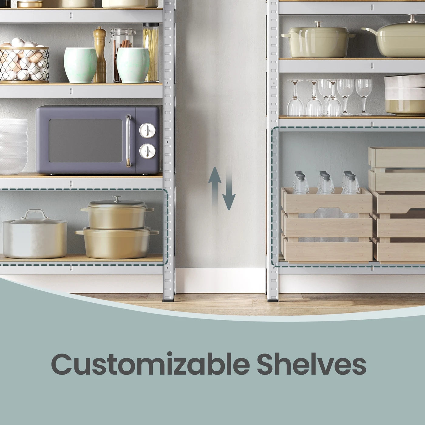 Joyfurnos Aufbewahrungsregal, 2er-Set – Silber – 5 Einlegeböden pro Regal – 650 kg pro Regal – Montage ohne Schrauben – 75 x 30 x 150 cm