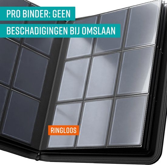 NAPI Toploader Pro Binder für 288 Karten - Premium Sammelmappe Toploader mit Reißverschluss - Sammelkartenmappe - 9 Fächer - Kunstleder - Schwarz