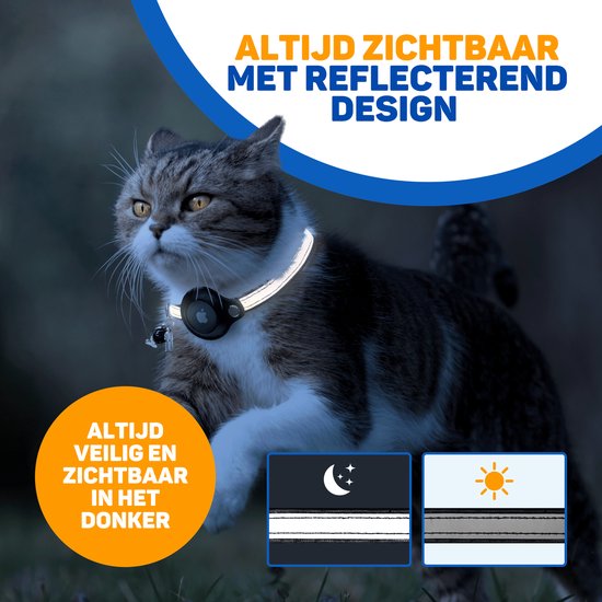 Vulpes Goods® Pets - Katzenhalsband geeignet für Apple AirTag - Apple Airtag Cat Collar Pro - Sicher, leicht, reflektierend & komfortabel - Kratzfest und wasserabweisend - Inkl. 3 Zubehörteile - 23.5-30.5 CM - S