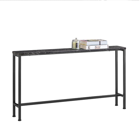 Sobuy Konsolentisch FSB19 SCH Beistelltisch – 120 cm lang, mit Tischplatte in Marmoroptik, schwarzem Metallgestell und Bodenschonern – für Flur und Wohnzimmer – Holz und Metall – 120 x 20 x 65 cm