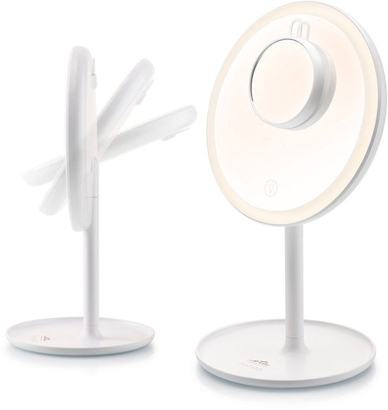 ETA Fenité Make-up-Spiegel mit Beleuchtung - Vergrößert 5-fach magnetisch - Neigbar und aufladbar über USB-C - Lichtfarbe einstellbar - Ø20 cm - Weiß