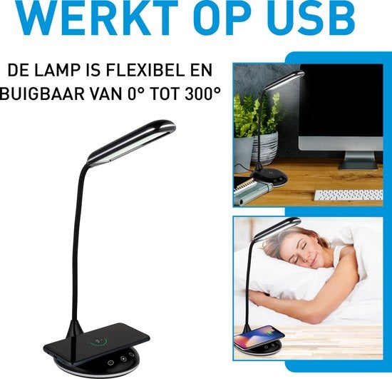 Grundig Tischleuchte mit Handy-Ladefunktion - Kabellos - USB - LED - Flexibel biegbar - Schwarz
