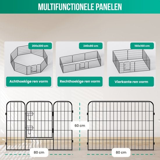 Avalo Puppyren AÃƒÃ‰Ã€Ãº210cm Opvouwbaar Zwart - 8 panelen 80x60cm - Dierenren / Konijnenren / Hondenren