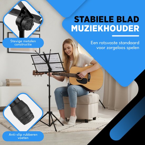 Finesse Notenständer für Noten - faltbar - mit Tragetasche - Unterrichtsständer für Tablet - Schwarz