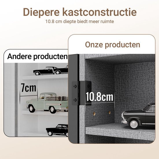 SoBuy Wandvitrine – 4 verstellbare Einlegeböden – Glastüren – 80 x 12,2 x 60 cm – Schwarz/Grau