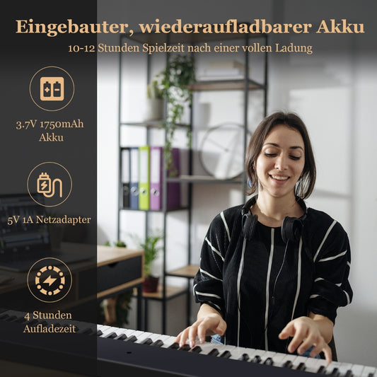 Coast faltbares E-Keyboard faltbar mit 88 hintergrundbeleuchteten Tasten digitale Tastatur digitale Tastatur schwarz