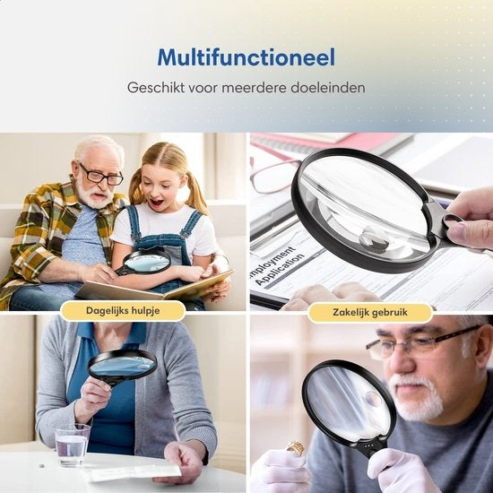 SafeLife Lupe mit Beleuchtung - 3 x LED - 2x 4x 25x - Leselupe für ältere Menschen - Lupe mit LED Beleuchtung - Lupe für Erwachsene