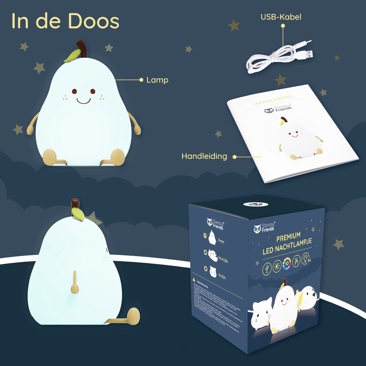 Sleepy Friends Kinder-Nachtlicht Bär - 8 Farben - USB aufladbar - dimmbar - 95x97x100mm