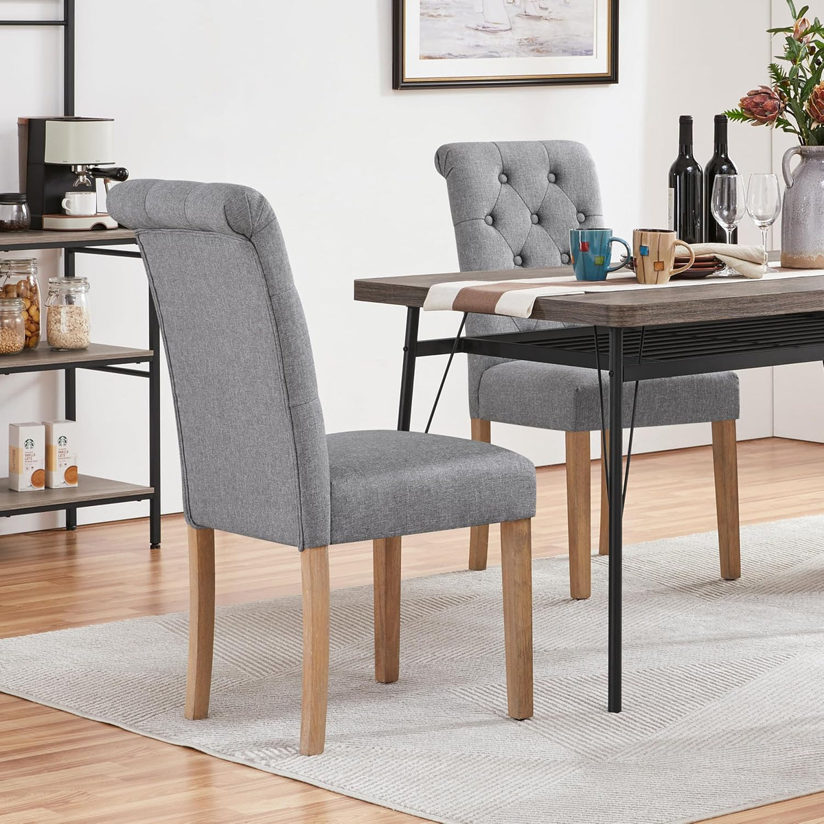 Yaheetech Esszimmerstühle, 2er-Set – Dunkelgrau – 45,5 x 62 x 98,5 cm – Hohe Rückenlehne, Holzbeine