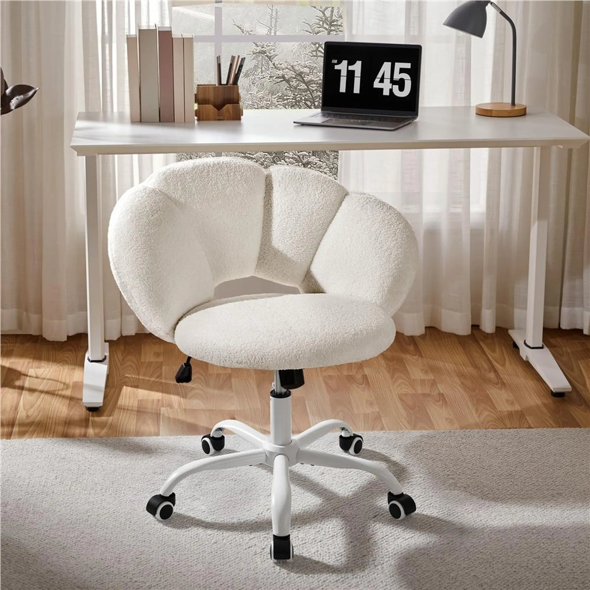 Yaheetech Bürostuhl in Wolkenform – Ergonomisch, Bouclé, 60 × 70 × 72–82 cm – Weiß