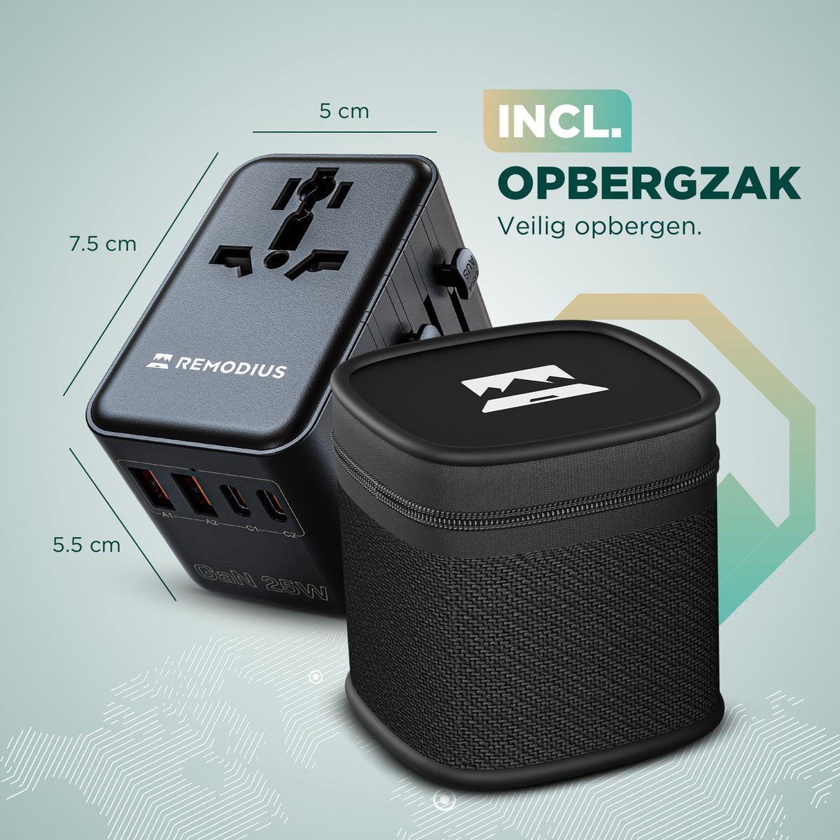 Remodius World Plug - Universeller Reiseadapter für 220+ Länder - 2x USB-C & 2x USB-A - Schnellladegerät - Typ A/B/C/D/E/F/G/I/J/L/N - Kompakt & handgepäcktauglich