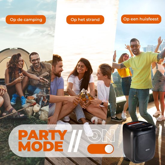 Denver - BPS165 - Bluetooth Party Lautsprecher - Discolichter - inkl. Fernbedienung - Mikrofonanschluss - Schwarz