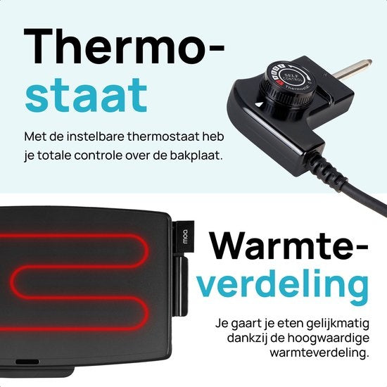 MOA Tischgrill - Griddle - Backblech - Teppanyaki - Elektrisch - 68 x 36 cm - Einstellbarer Thermostat - Antihaftbeschichtung - TG218B - Schwarz